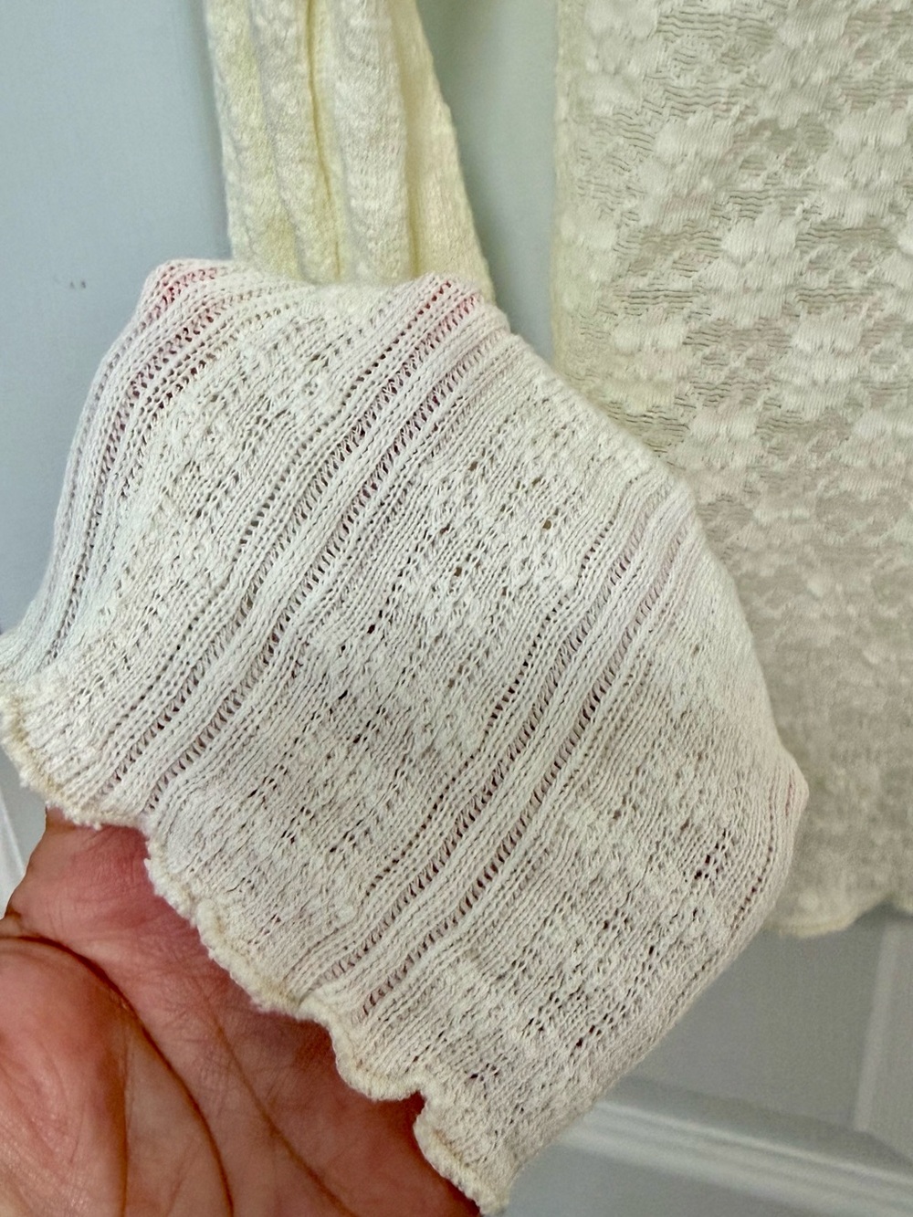 Free People Cream Cable & Lace Open-Front Cardigan - Picture 6 of 6
